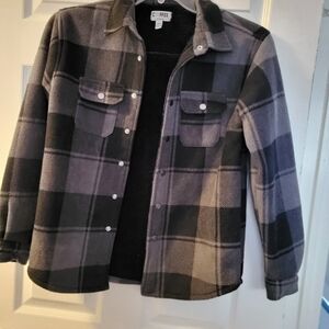Boys Used Copper Denim Gray and Black Plaid Fleece Jacket